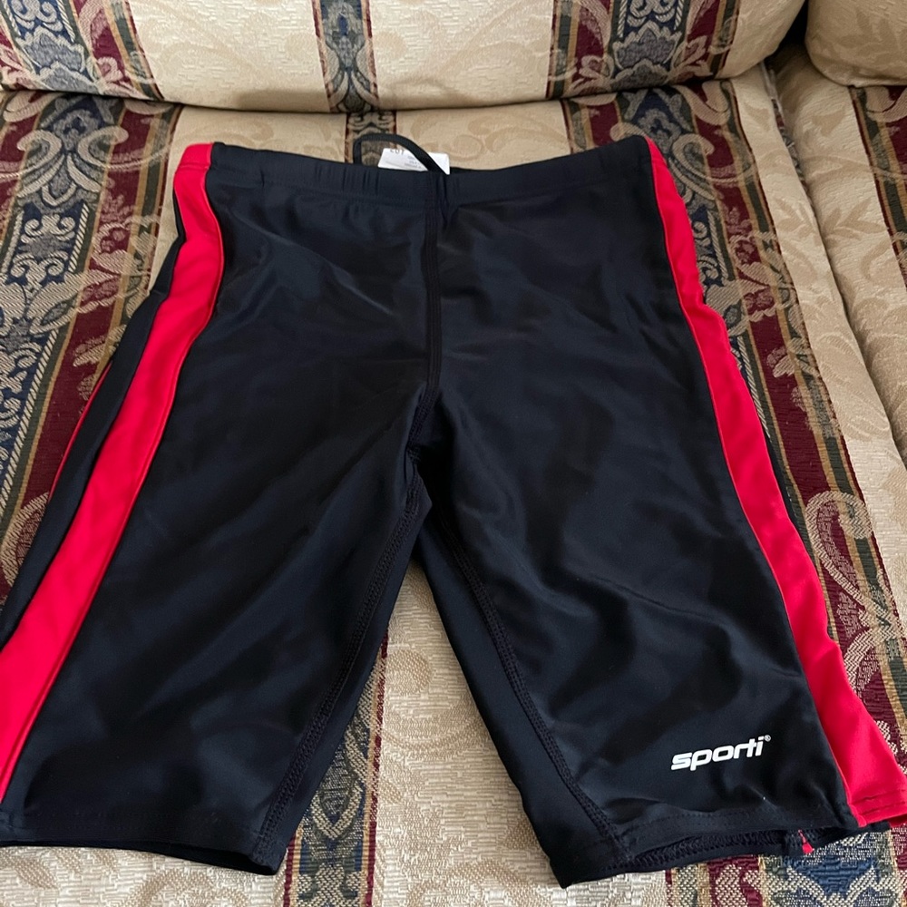 Sporti piped splice swim jammer swimsuit black and red youth 28